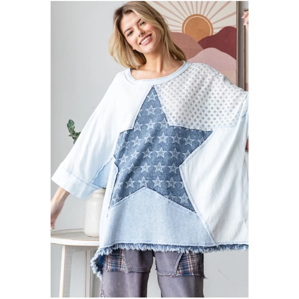 Oli & Hali Blue and White Star Short Sleeve Tee - Picture 5 of 6